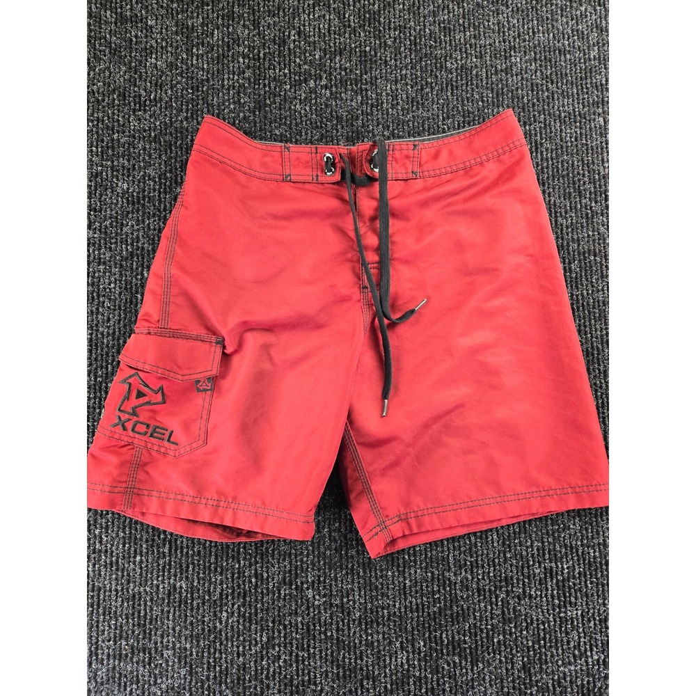 Xcel Mens Red Board Shorts Lace Up Cargo Pocket‎ Swim Trunks Size 32